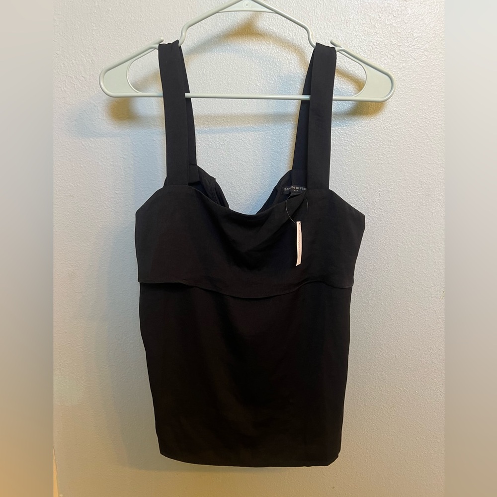 Banana Republic Black Tank NWT, Tie Back, Ruffle/Drape Neckline